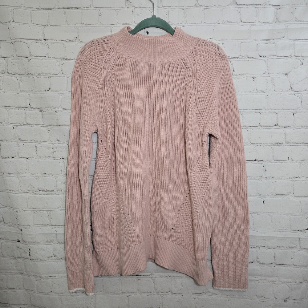 GAP Soft Pink Mock Neck Knit Sweater Lg Ribbed Minimalist Cozy Fall Winter